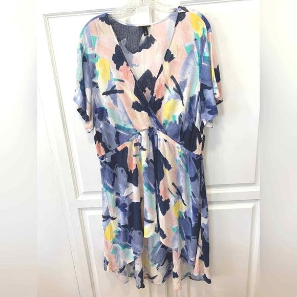 Torrid Babydoll Multicolor Watercolor Gauzy Plunge Babydoll Tunic Top Blouse 2X - Picture 3 of 13